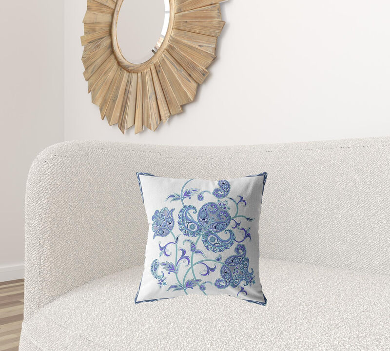 Hivvago 18"Blue White Wildflower Zippered Suede Throw Pillow