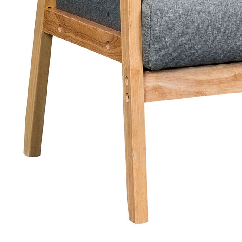 Gala 45 Inch Modern Loveseat Bench, Gray Fabric, Natural Brown Wood Frame-Benzara