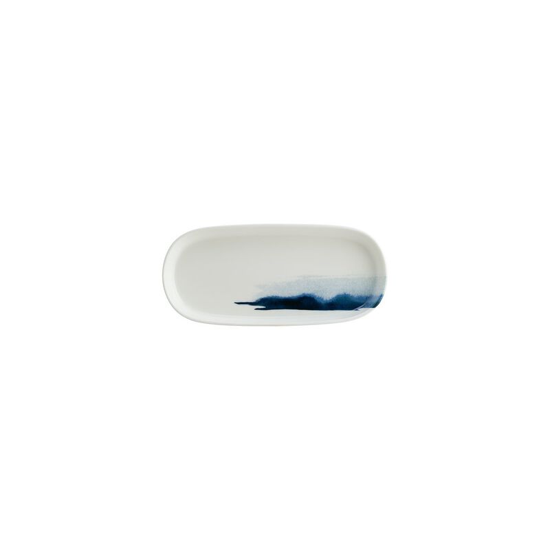Blue Wave 8.5" x 4" x h:0.75" Oval Decorated Porcelain Platter (Set of 2)
