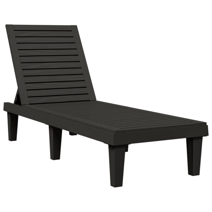vidaXL Adjustable Backrest Sun Lounger-Black- Polypropylene Material, Lightweight, UV & Weather Resistant, Imitation Wood Texture Design, Easy to Move, Ideal for Outdoor Living Space.
