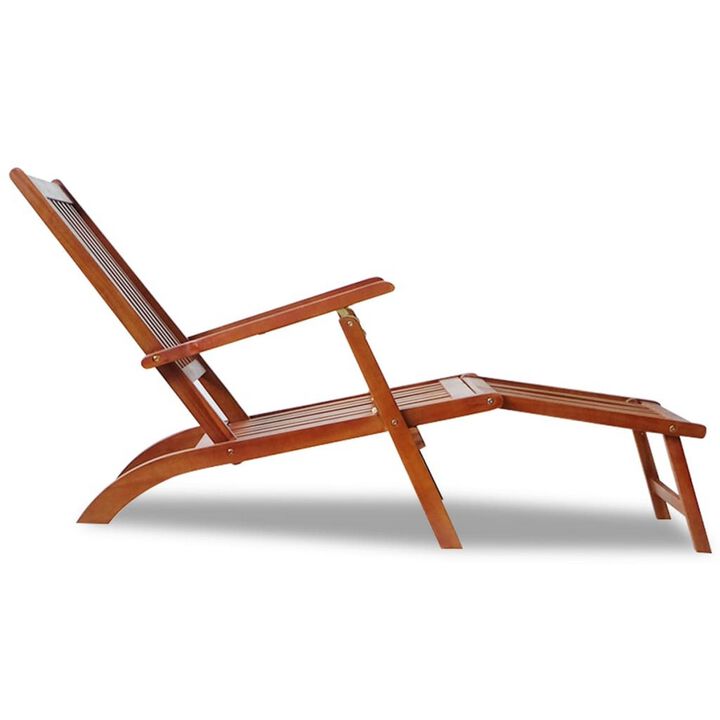 Suvi Outdoor Chaise Lounge Chair, Adjustable Reclining, Footrest, Wood - Benzara