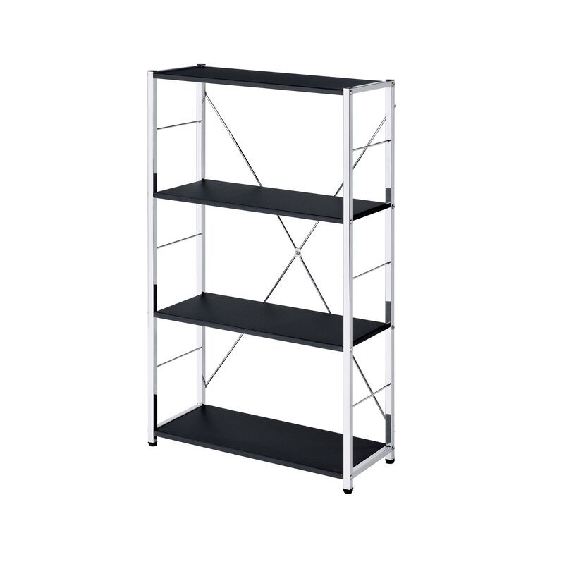 ACME Tennos Bookshelf, Black & Chrome Finish