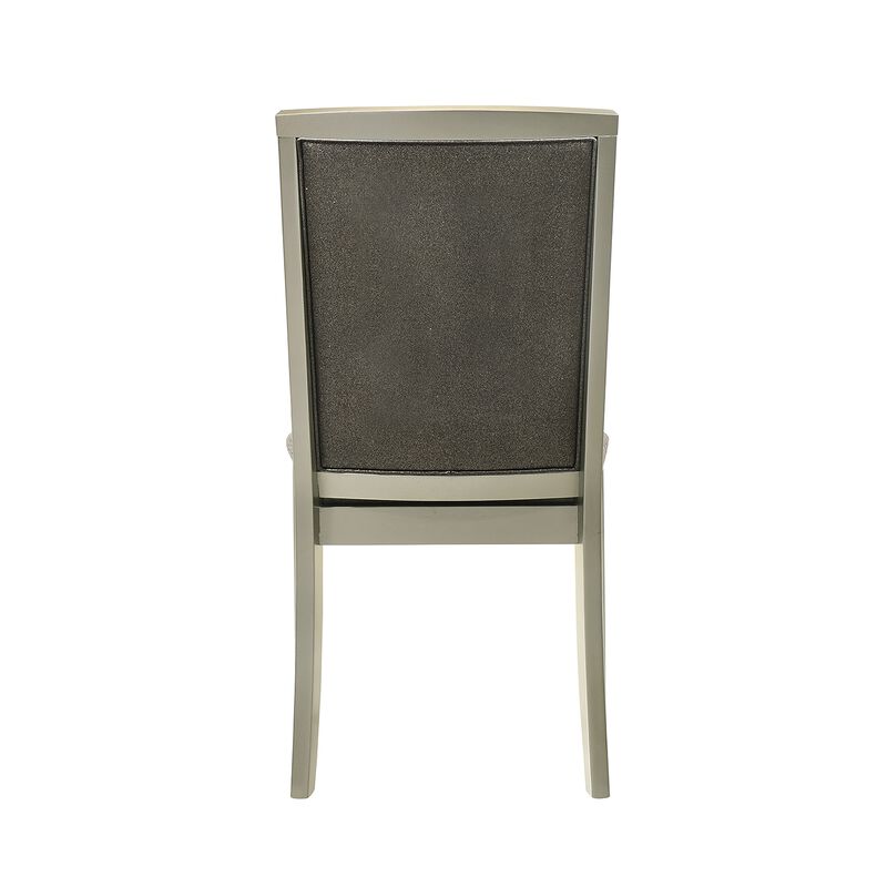 Lumii Dining Chair Set of 2, Classic Silver Polyester, Gray Rubberwood - Benzara