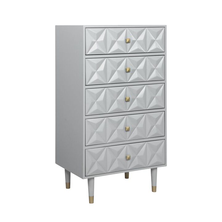 Linon Five Drawer Geo Texture Chest, Grey