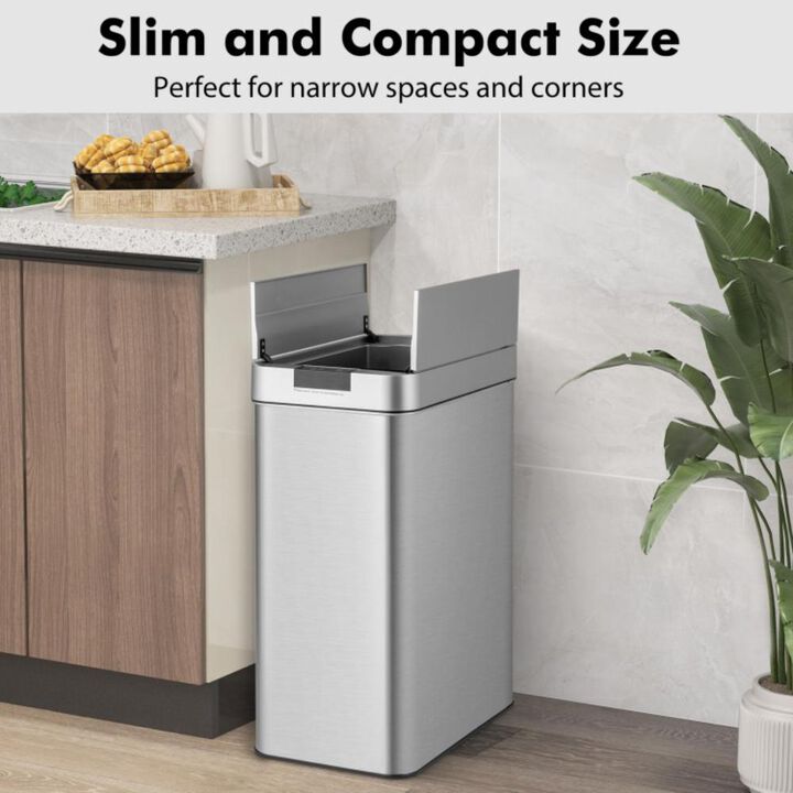 Hivvago 13.2 Gal Slim Kitchen Trash Can with Wing Lids and Stainless Steel Frame