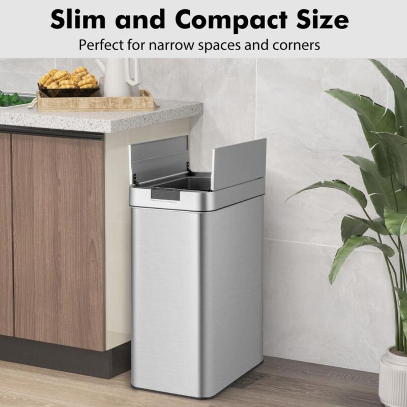 Hivvago 13.2 Gal Slim Kitchen Trash Can with Wing Lids and Stainless Steel Frame