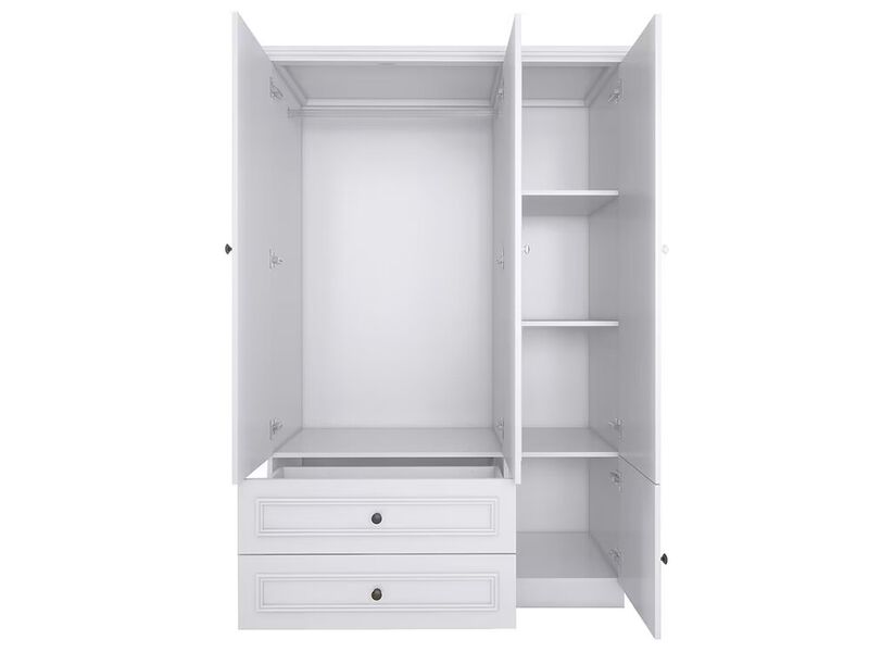 Armoire Wardrobe Closet Wooden with 3 Doors, Hanging Rods, 2 Drawers, Storage Cabinet and Mirror Large Capacity Large Wardrobe Closet for Bedroom, White