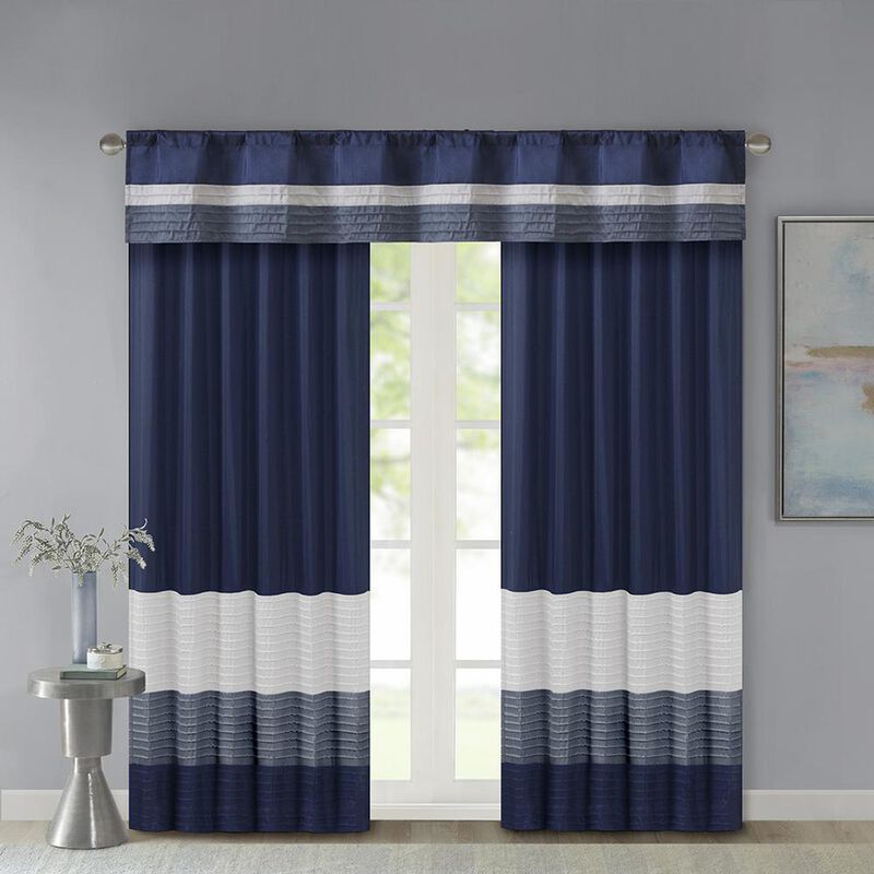 Belen Kox Navy Pintuck Striped Window Valance, Belen Kox