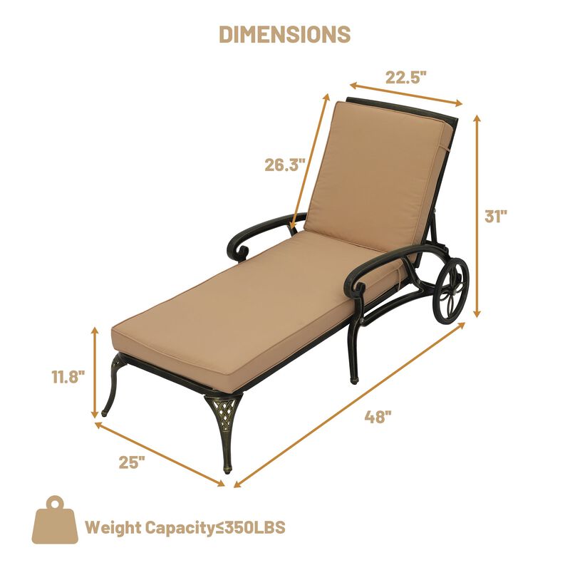 MONDAWE Cast Aluminum Outdoor Adjustable Chaise Lounge with Removable Cushion