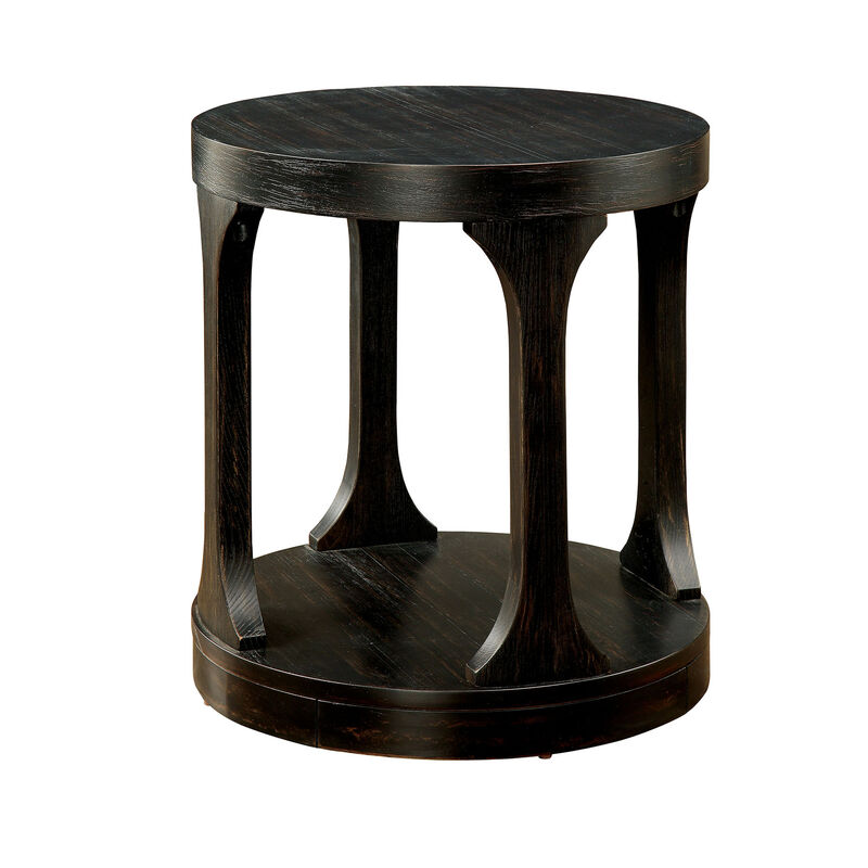 Carrie Transitional End Table, Antique Black-Benzara