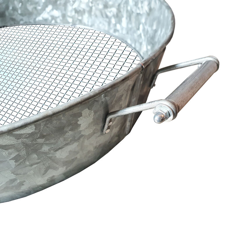 Round Galvanized Steel Compost Sifter with Wire Mesh Design Base, Antique Silver - Benzara