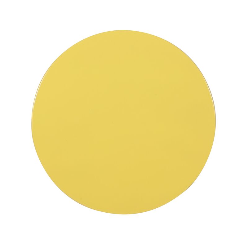 Kemo Outdoor End Table, Round 14 Inch, Cutout Design, Yellow Frame - Benzara