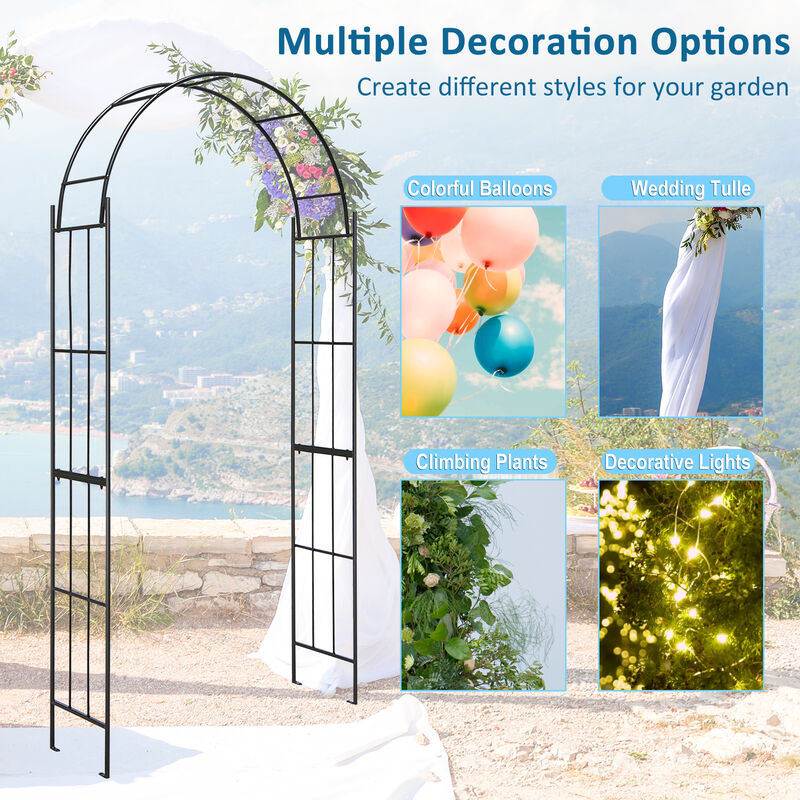 7.5 Feet Metal Garden Arch for Climbing Plants and Outdoor Garden Decor-Black