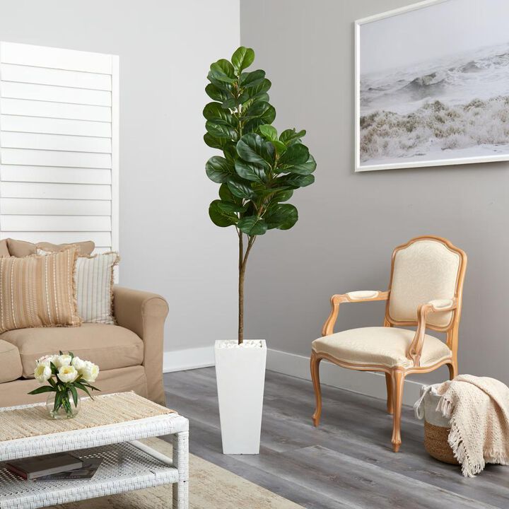Hivvago 6 Feet Fiddle leaf Fig Artificial Tree in Tall White Planter