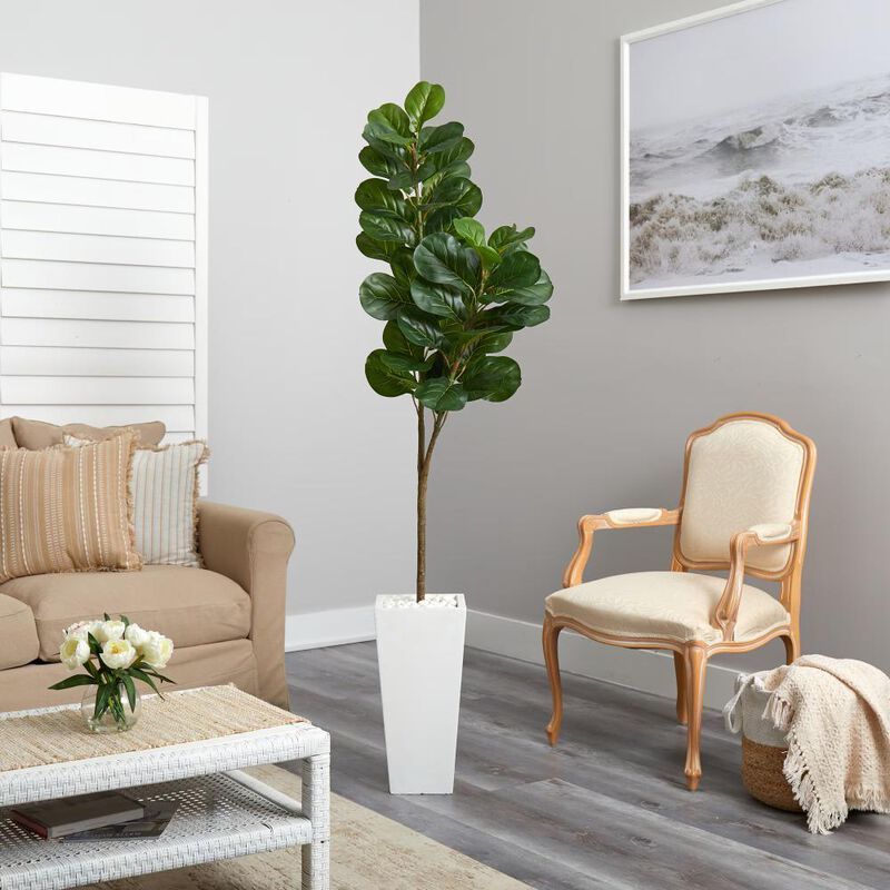 Hivvago 6 Feet Fiddle leaf Fig Artificial Tree in Tall White Planter