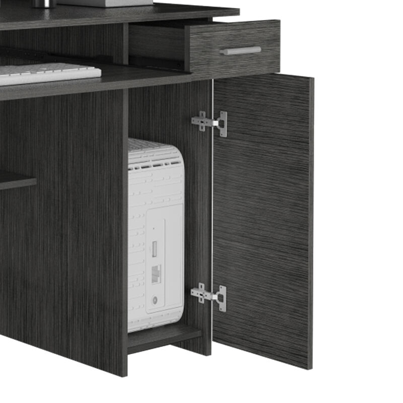 DEPOT E-SHOP Xalo 180 Compu Hutch Desk, Keyboard Tray, Door Panel For CPU, Multiple Shelves, One Drawer, Smokey Oak