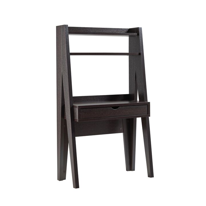 60 Inch Modern Style Desk, Open Shelves, Drawer, Clean Lined Texture, Brown-Benzara