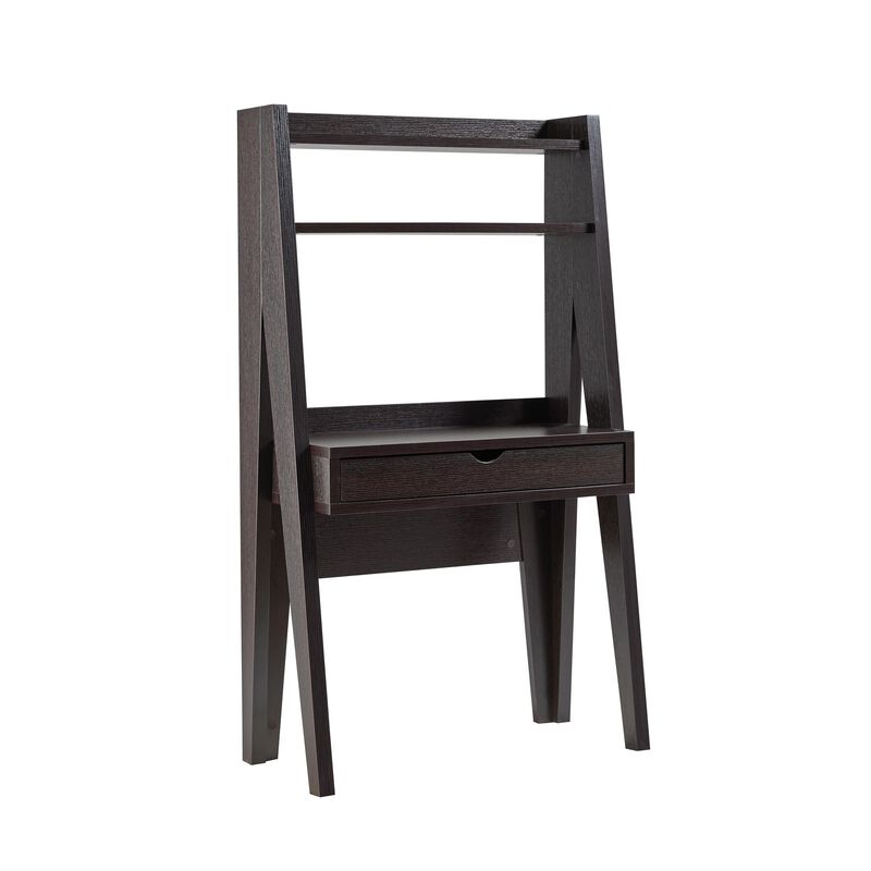 60 Inch Modern Style Desk, Open Shelves, Drawer, Clean Lined Texture, Brown-Benzara