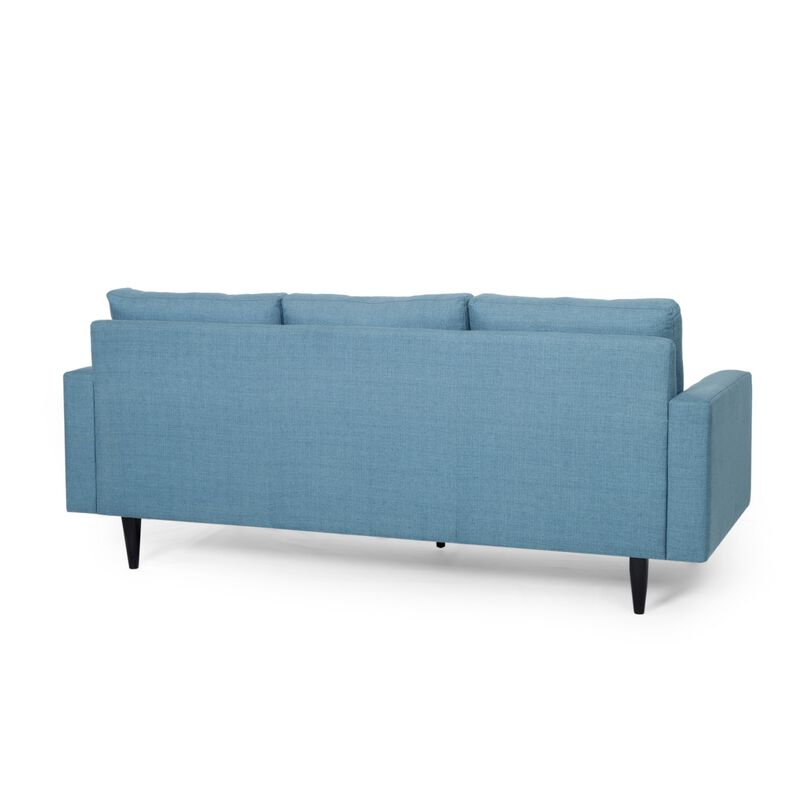 Apex Sofa, 3 Seater, 83 Inch, Button Tufted, Light Blue Fabric, Black - Benzara