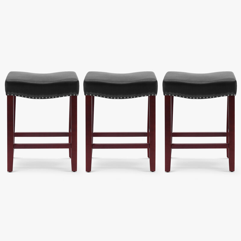 WestinTrends 24" Upholstered Saddle Seat Cherry Counter Stool (Set of 3)