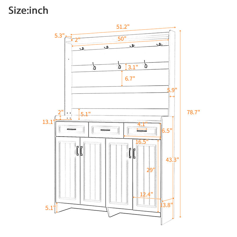 Merax 4-Door Shoe Cabinet with Coat Rack