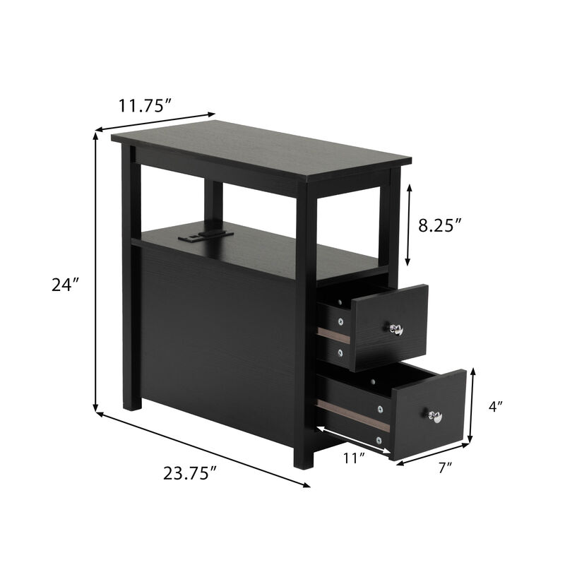 Streamdale Black End Table with Charger & Narrow Nightstand