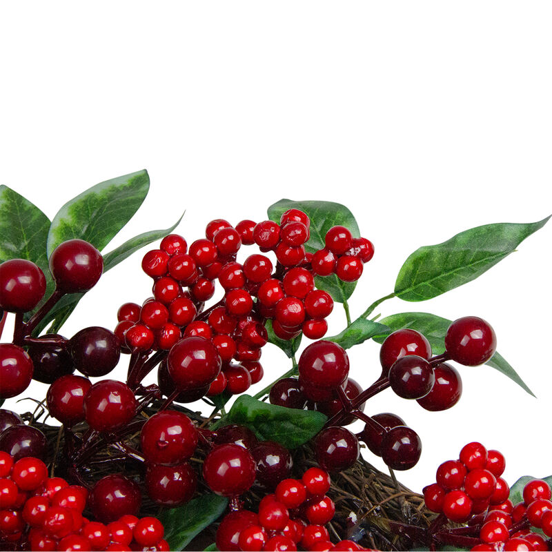 Red Berries and Two-Tone Green Leaves Artificial Christmas Wreath - 18-Inch  Unlit