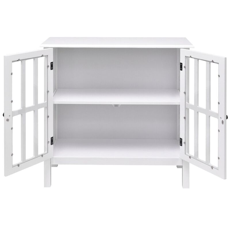 Hivvago White Wood Sideboard Buffet Cabinet with Glass Panel Doors