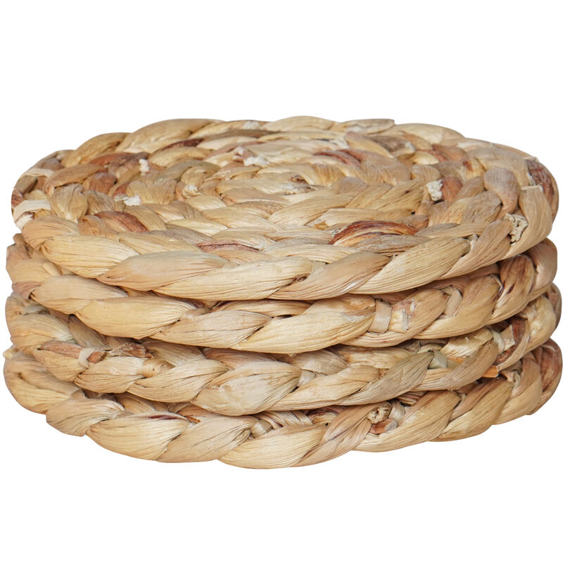 Set of 4 Decorative Round 5.5"" Natural Woven Handmade Water Hyacinth Placemats