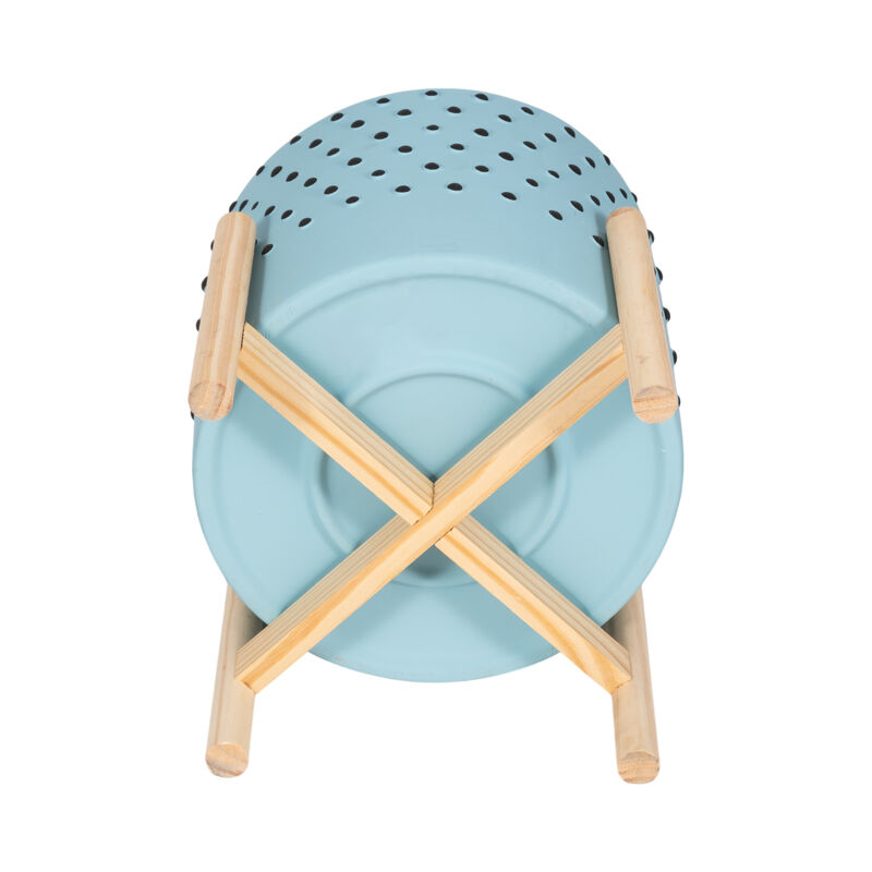 10" Dotted Planter with Wood Stand, Blue