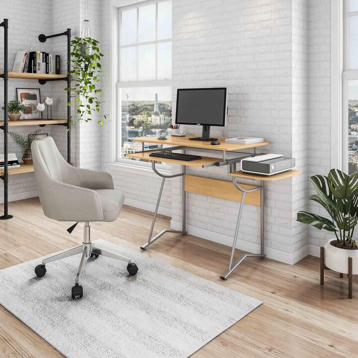 Techni Mobili Compact Computer Desk With Side Shelf And Keyboard Panel. Color: Cherry