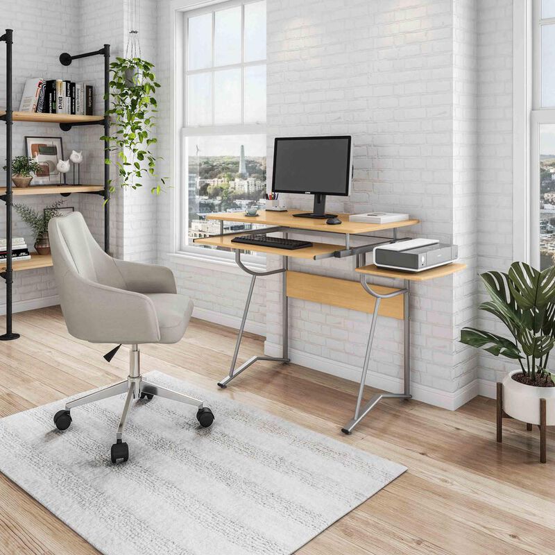 Techni Mobili Compact Computer Desk With Side Shelf And Keyboard Panel. Color: Cherry