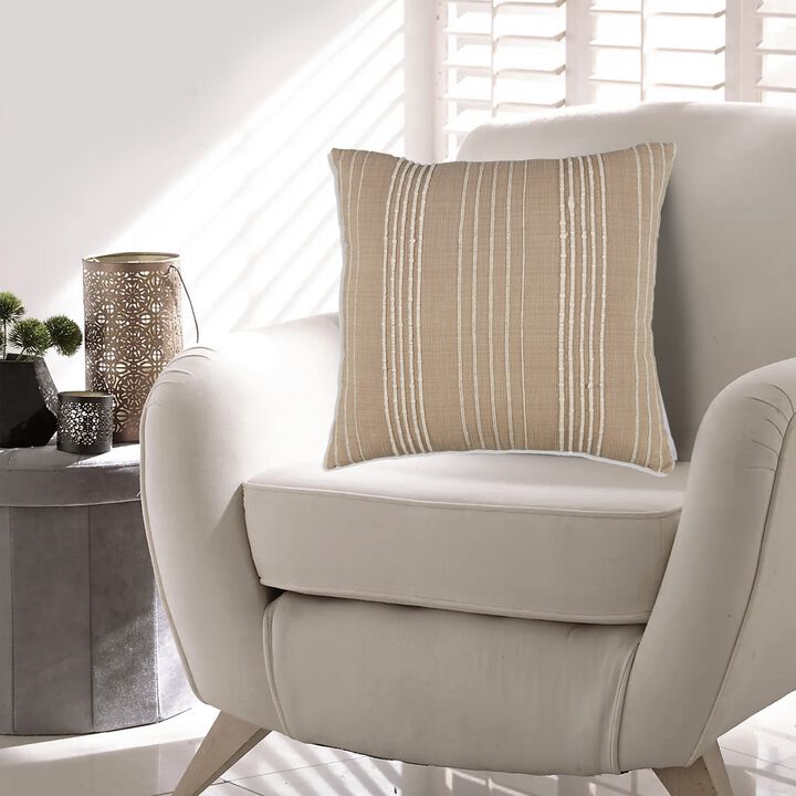 Throw Pillow Set of 4, 20 Inch Square, Cotton, White Stripes, Brown -