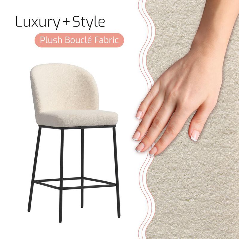CorLiving Luxury Boucle Bar Stools, Set of 2 White
