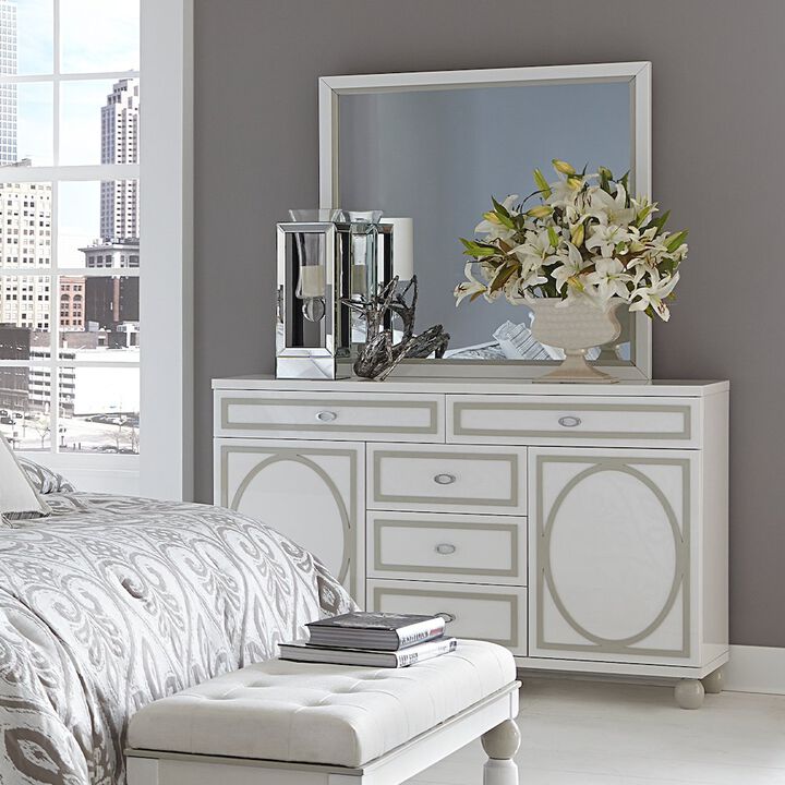 Michael Amini Sky Tower Dresser with Mirror - Cloud White