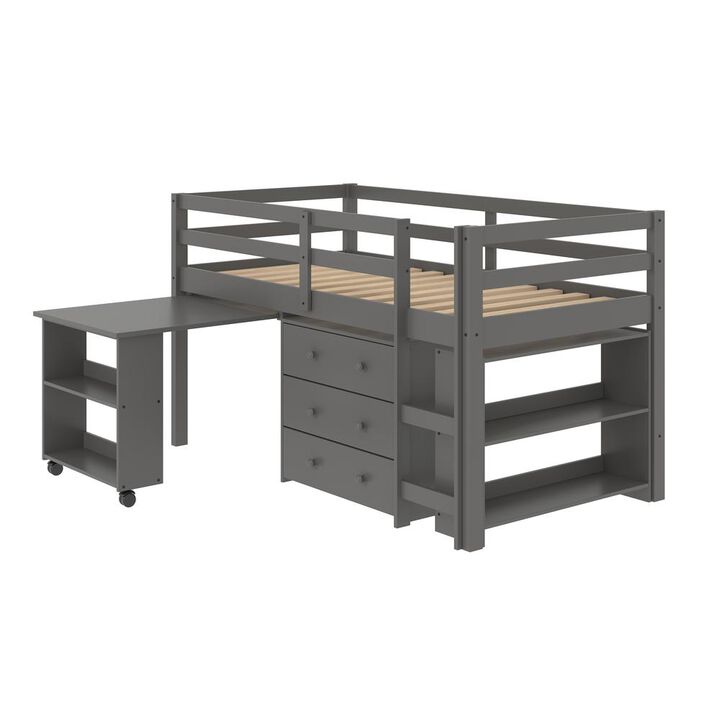 Donco Trading Twin Low Loft Includes Desk, Chest & Bookcase