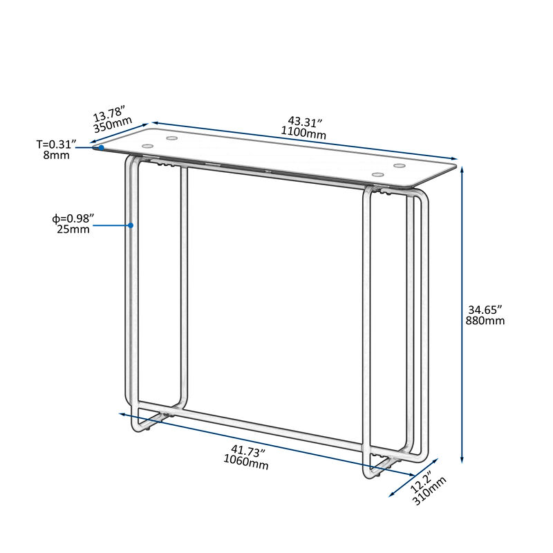 Black Console Table with Double Tempered Glass Top