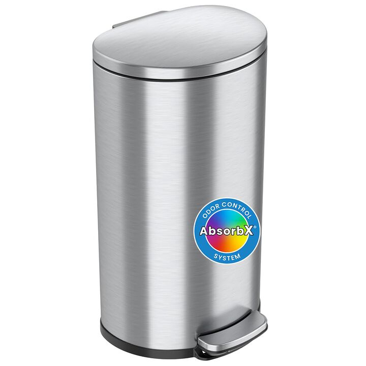 iTouchless 8 Gallon / 30 Liter SoftStep Semi-Round Step Pedal Trash Can
