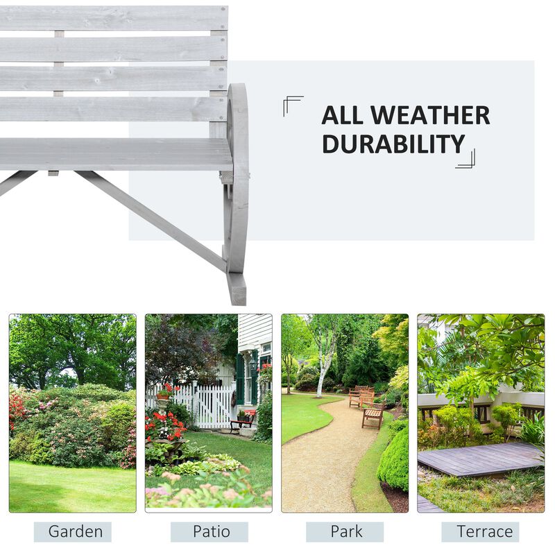 Charcoal Rustic Seating: 2-Person Wagon Wheel Bench for Patio