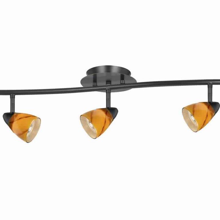 5 Light Glass Shade 120V Metal Track Light Fixture, Black and Yellow - Benzara