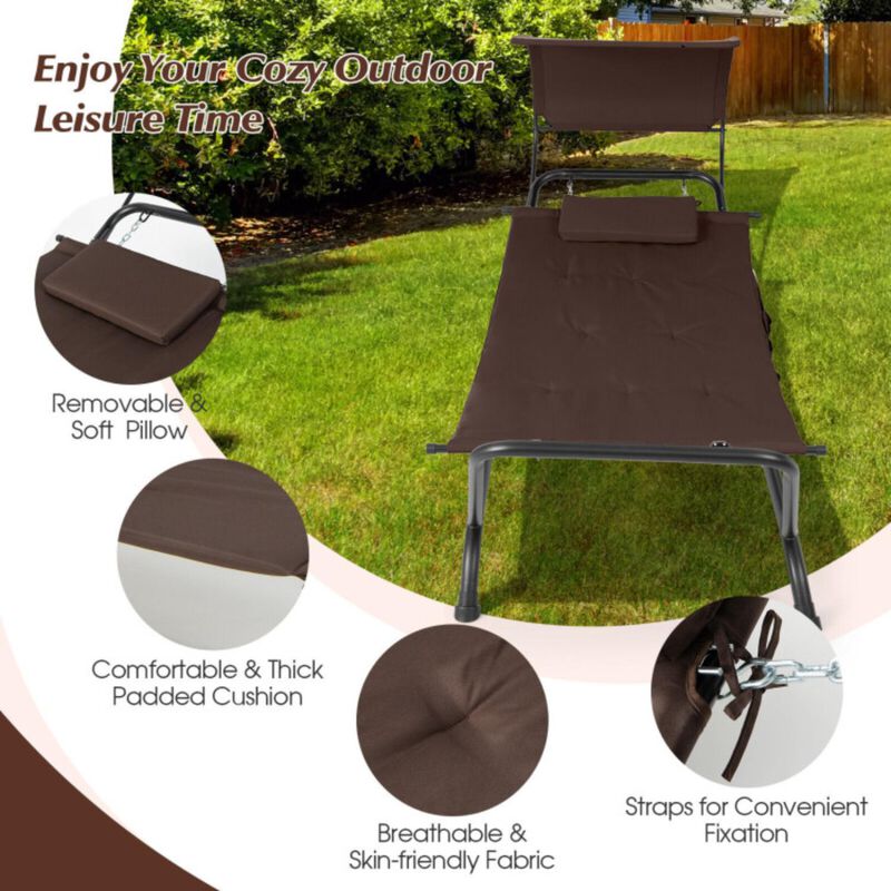 Hivvago Patio Hanging Chaise Lounge Chair with Canopy Cushion Pillow and Storage Bag