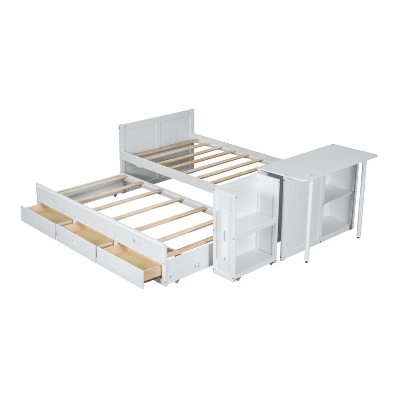 Merax Platform Bed with Desk and Storage Shelf