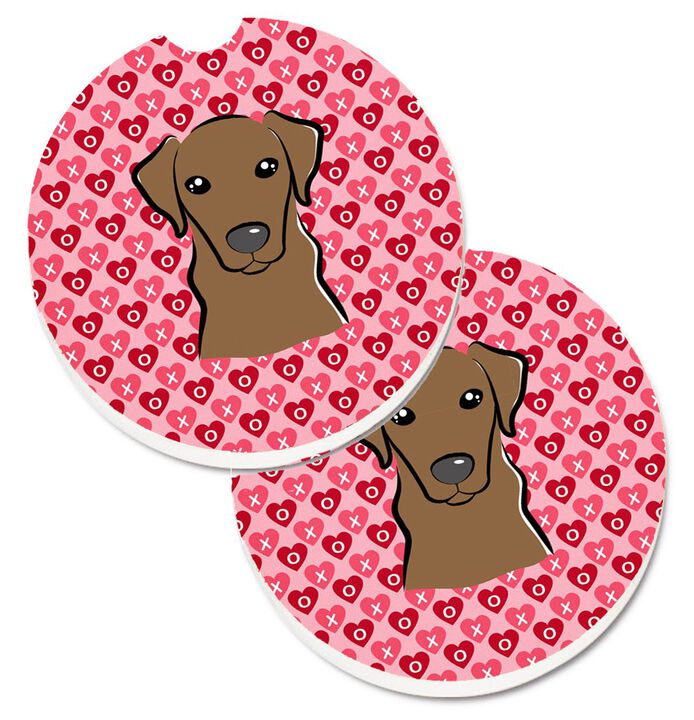 Caroline's Treasures Chocolate Labrador Hearts Set of 2 Cup Holder Car Coasters, 2.56, Multicolor