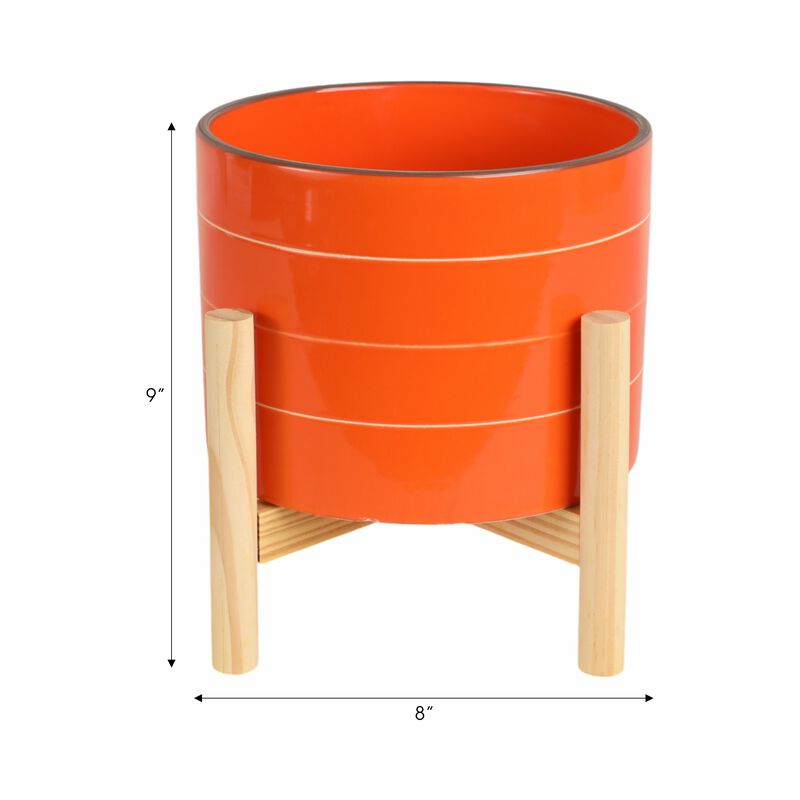 Orange 8" Striped Planter with Stand