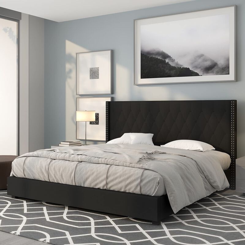Flash Furniture Riverdale King Size Tufted Upholstered Platform Bed in Black Fabric