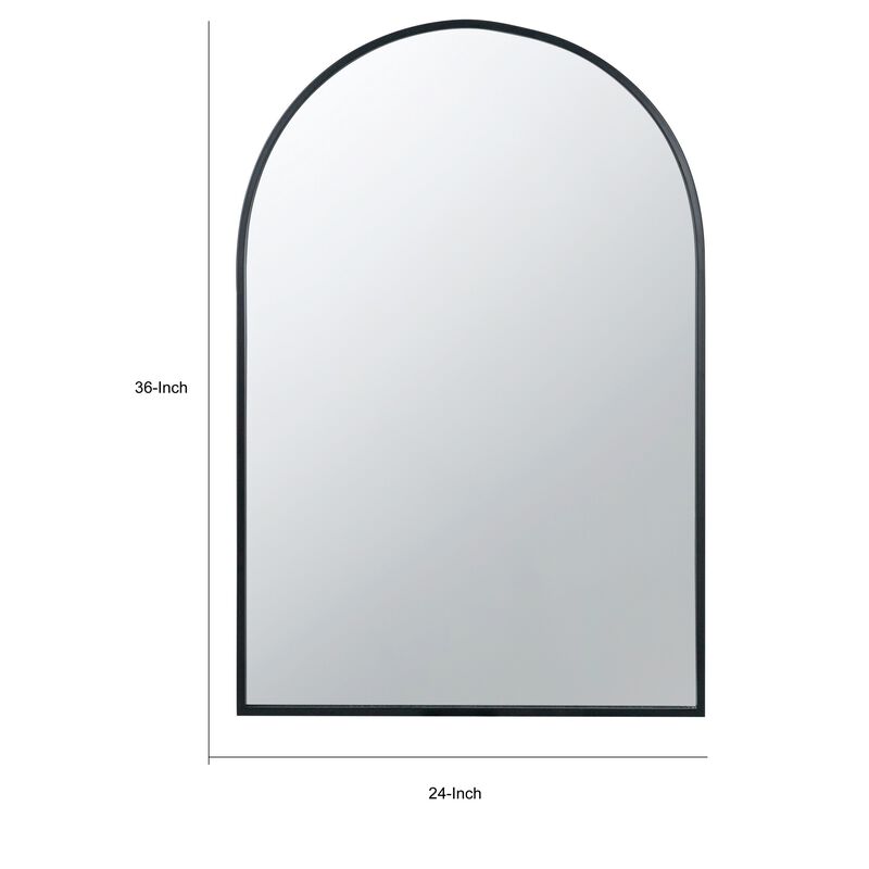 Cod 36 Inch Wall Mounted Mirror, Wide Arched Design Black Metal Frame-Benzara