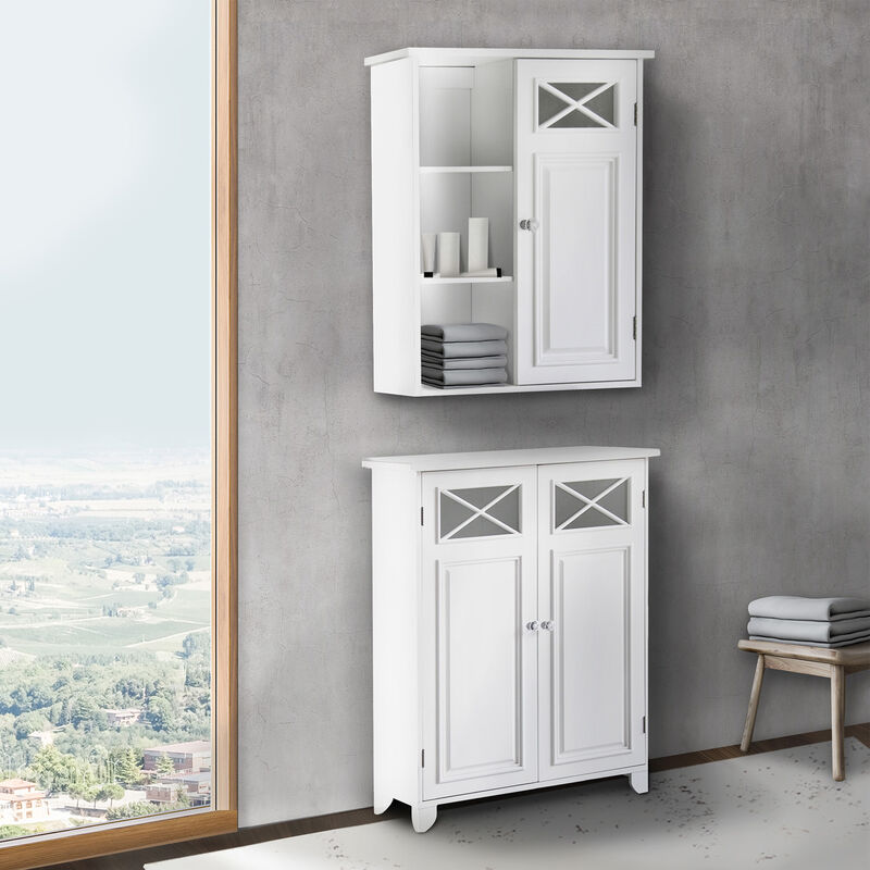 Teamson Home Dawson Removable Wooden Wall Cabinet with Cross Molding- White