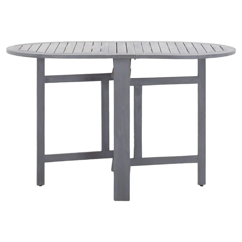 Oval Outdoor Dining Table, Foldable Design, 48 Inch, Gray Acacia Wood - Benzara