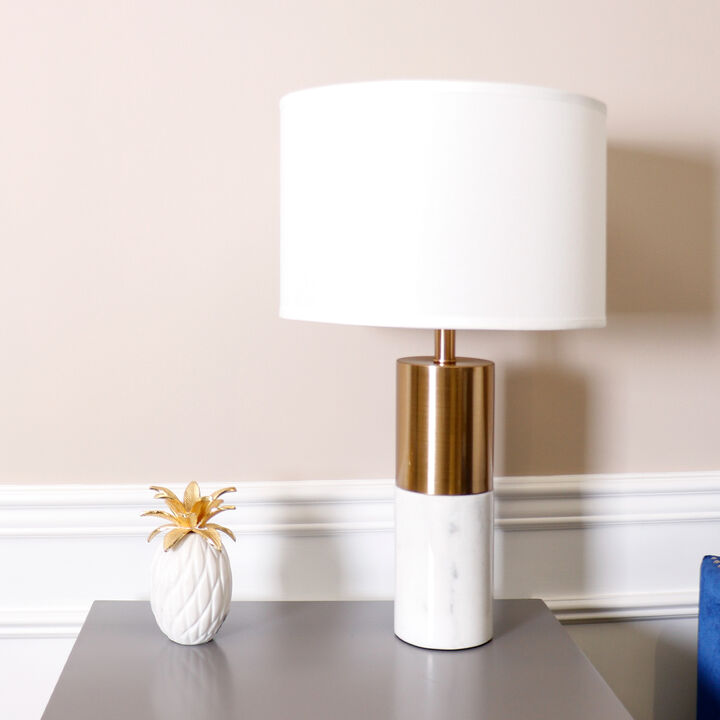 Pasargad Home Rhoda Marble White/Gold Table Lamp, H25"