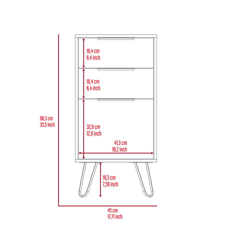 Augusta Light Dresser, Hairpin Legs, Superior Top, Three Drawers - Light Oak